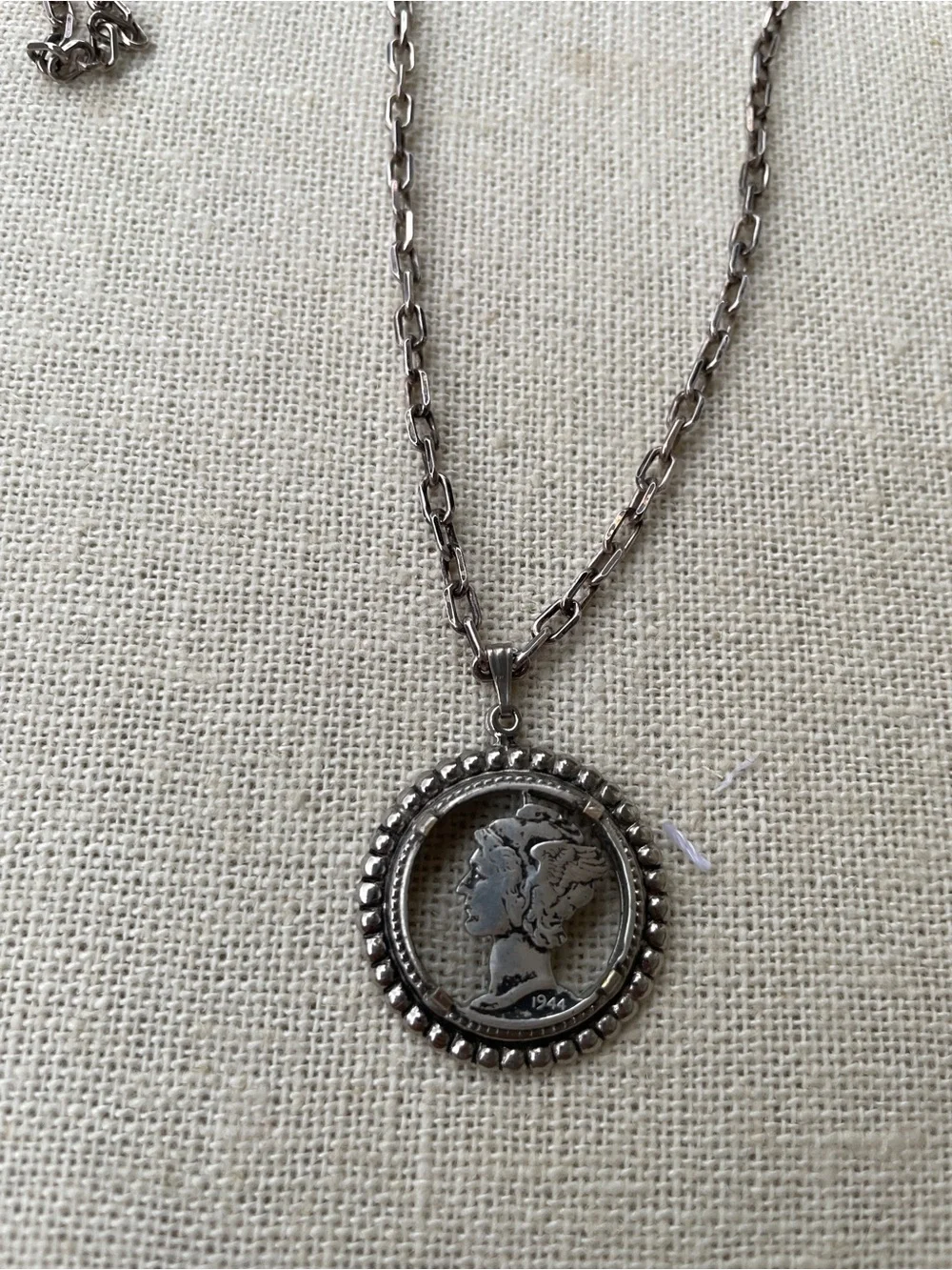 Long Sterling vintage chain & Silver Coin Pendant Necklace - Women Jewelry